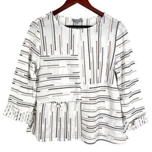 Habitat Sz XS White Brown Wearable Art to Wear Artsy Blouse Shirt Top Summer